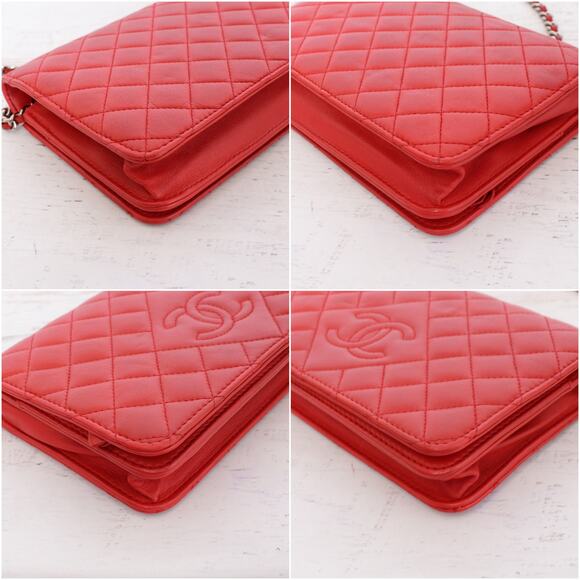 Chanel CC Full Flap Wallet on Chain Red Lambskin Leather Shoulder Handbag A4714 - Picture 8 of 12